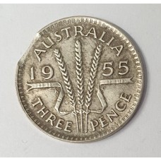 AUSTRALIA 1958 . THREEPENCE . ERROR . CLIPPED EDGE 